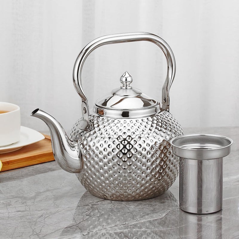 SANQIAHOME 2000ml teapot with Infuser stainless steel Water Boilers lifting handle Tea Maker Water Kettle for Induction/Gas silver - Image 2